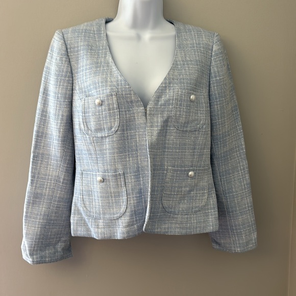 Apostrophe Baby blue light weight tweed blazer Jacket women's